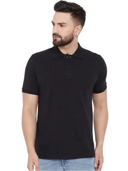 Cotton Blend Solid Half Sleeves Mens Polo Neck T-Shirt (Pack of 2)